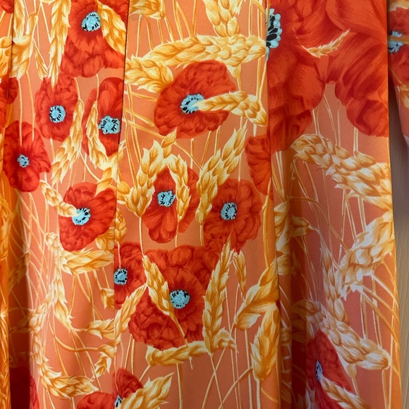 Vintage Concept 70s Swirl Hostess Dress Mandarin Collar Orange Print Size M/L 10 - Picture 2 of 4